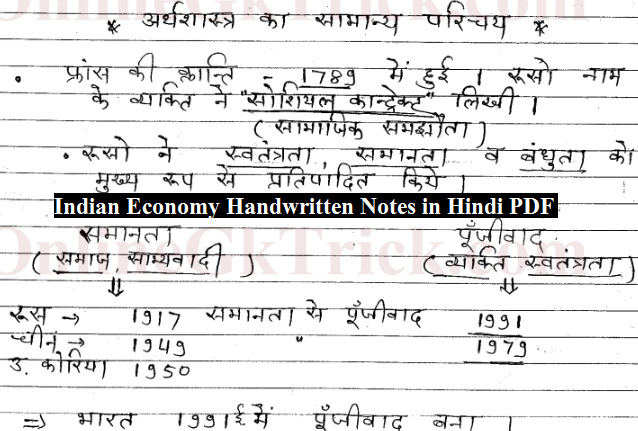 Indian Economy Handwritten Notes in Hindi PDF