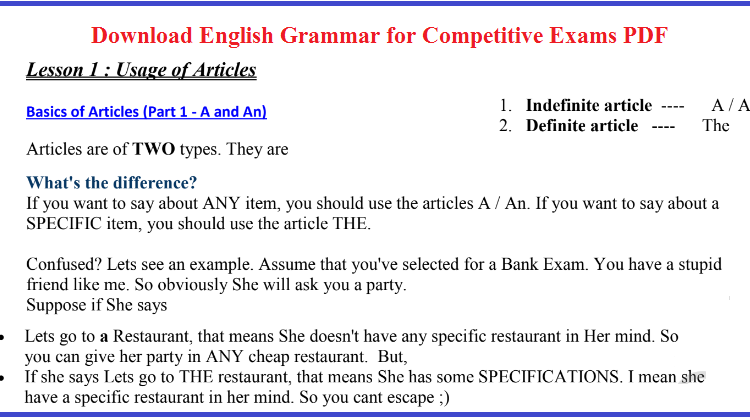 English Grammar For Competitive Exams Pdf Free Download