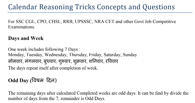 Calendar Reasoning Concepts & Tricks PDF