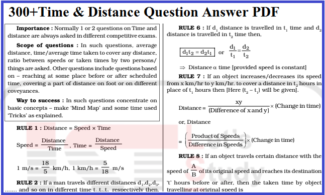 300+Time & Distance Question Answer PDF| समय और दुरी के शानदार प्रश्न उत्तर की पीडीऍफ़