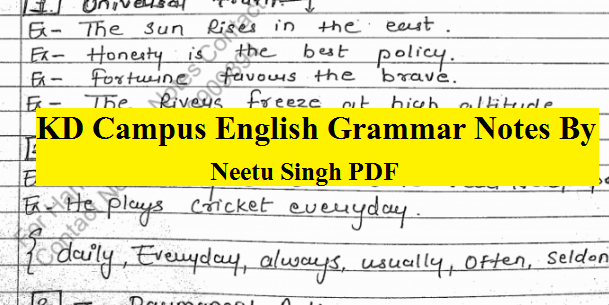 KD Campus English Grammar Notes By Neetu Singh PDF| केडी कैंपस इंग्लिश ग्रामर के शानदार नोट्स