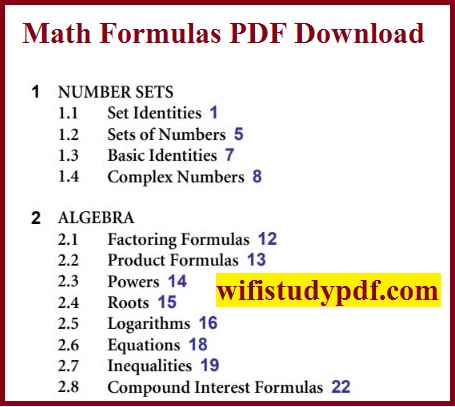 Math Formulas PDF Download 1000+ Best Math Formulas Class 6 to 12